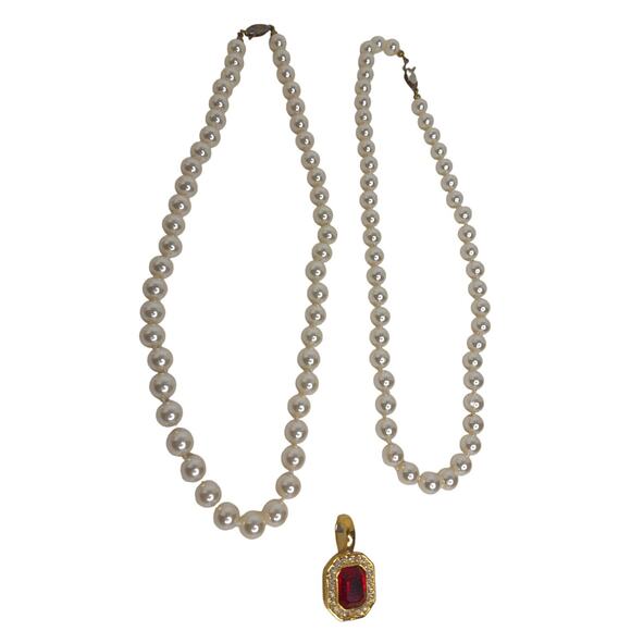 Roman 2 Faux Pearl Chokers with Pendant Vintage READ - Picture 3 of 8